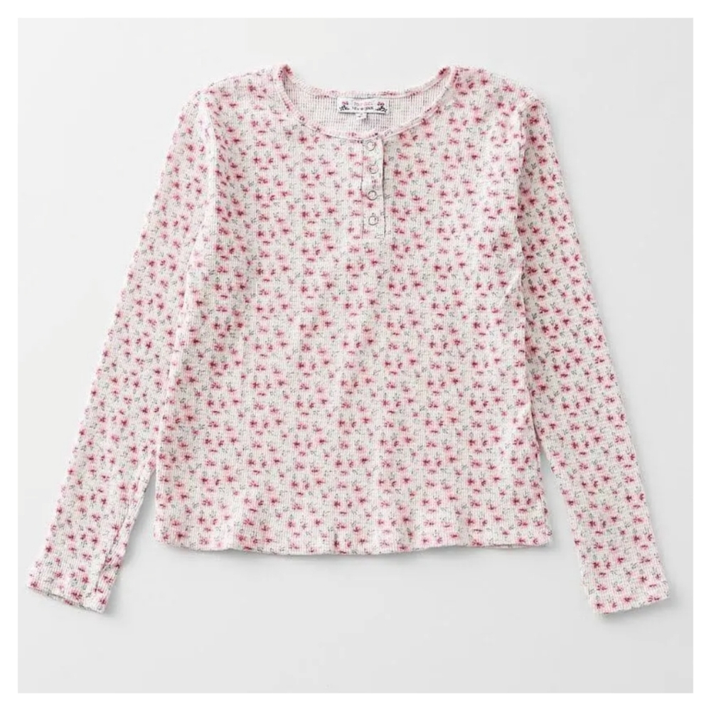 Poof Girl Thermal Floral Henley - Eggwhite Combo